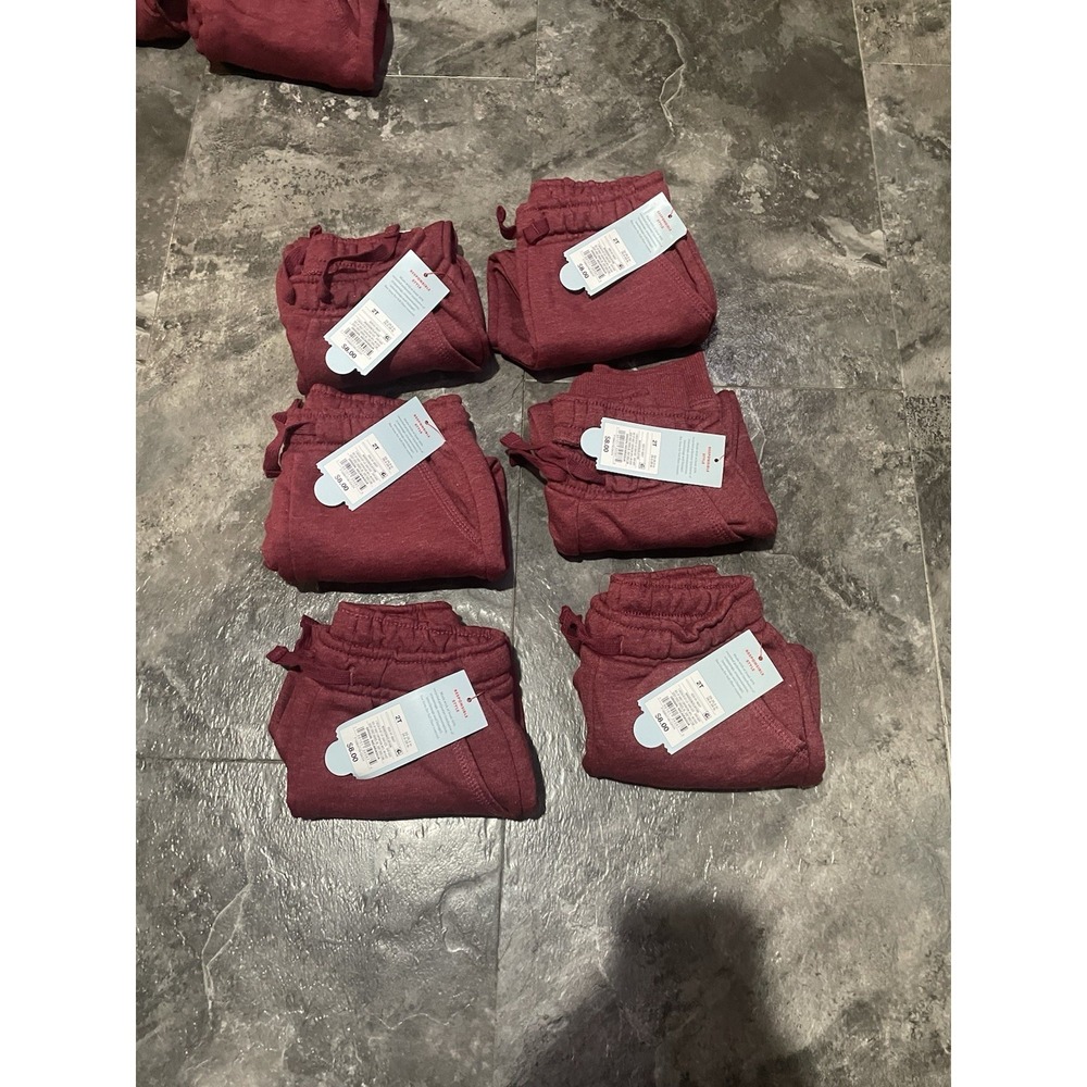 Cat And Jack Burgandy Size 2T Sweatpants W/ Functional Drawstring Lot Of 6 NWT